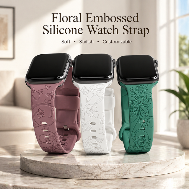 Watchband Factory OEM 45mm 49mm Embossed Carved Smart Watch Strap for Apple Watch 8 7 6 Luxury Charm Silicone Watch Bands