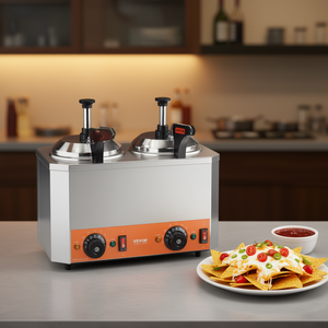 Scaldacipolla Commerciale Elettrico in Acciaio Inossidabile da 2,3x2 Qt con Doppia Pompa, Dispenser di Formaggio per Nachos a Temperatura Regolabile - Product Image 2