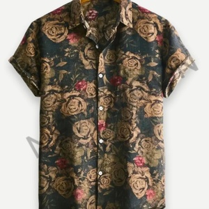เสื้อเชิ้ตฮาวายแขนสั้นทรงหลวมสำหรับผู้ชาย ผ้าฝ้าย คอวี ลายดอกไม้ สตรีทแวร์ ขายดี - Product Image 3