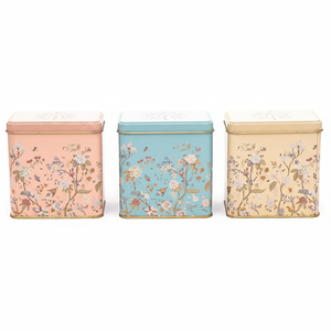 Juego de almacenamiento rectangular de metal-80x120mm (Juego de 3) Diseño floral Pastel Blue Botanica Design - Product Image 2