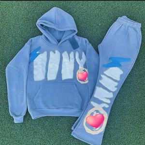 カスタム3Dパフプリントロゴ格安メーカー テリー秋用トラックスーツ メンズ 100%コットン スウェットパンツ パーカーセット メンズパーカー - Product Image 1