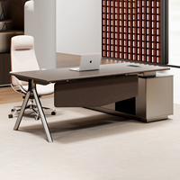 Escritorio Ejecutivo Ergonómico de Madera, Mesa para CEO con Bandeja para Teclado, Escritorio Moderno para Oficina de Jefe con Gabinete de Almacenamiento, Estación de Trabajo para Gerente