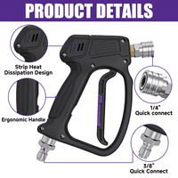 Pistolet de lavage de voiture électrique manuel 3/8 intégré, pivotant et autobloquant, 4500 psi, lance courte, nettoyeur haute pression en laiton