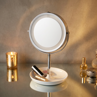Miroir de maquillage classique avec support, miroir de vanité portable avec éclairage, miroir grossissant avec lumière et rangement