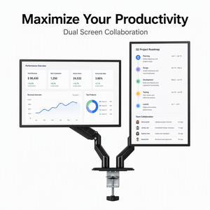 <span class=keywords><strong>Support</strong></span> de bureau <span class=keywords><strong>double</strong></span> moniteur classique et abordable, entièrement articulé, inclinable, avec ressort mécanique, pour les professionnels de la technologie - Product Image 1