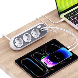 ปลั๊กพ่วง 3 ช่อง KC/CB พร้อมพอร์ต USB 2C PD25W ชาร์จเร็ว สำหรับโต๊ะทำงาน ป้องกันไฟเกิน สำหรับใช้ในสำนักงาน - Product Image 1