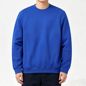 เสื้อสเวตเชิ้ตคอกลมสีน้ำเงินสำหรับผู้ชาย ทรงปกติ ผ้าฝ้าย 100% แบบสวมหัว สีพื้น แขนยาว น้ำหนัก 180 กรัม เหมาะสำหรับใส่ในฤดูใบไม้ร่วง - Product Image 1