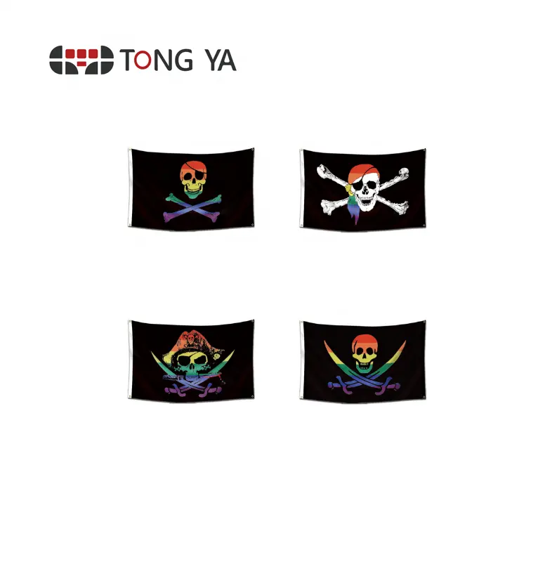 LGBT Rainbow Pirate Jolly Roger Flags 3X5,ธงตกแต่งสวนปรับแต่งได้เองแบนเนอร์โพลีเอสเตอร์ที่สวยงามและทนทาน
