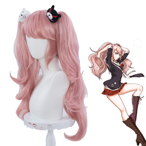 Perruque synthétique de cosplay anime de haute qualité, longue de 60 cm, bouclée, rose, <span class=keywords><strong>Dangan</strong></span> Ronpa, Enoshima Junko, avec 2 queues de cheval, CS-078C - Product Image 2