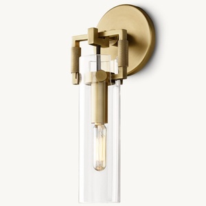 Luxury Modern Vertical Linear Solid Antique Brass Frame Open Glass Shade Wall <b>Sconce</b> for Hotel Powder Room Bedroom - Product Image 3