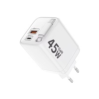 Cargador Justlink PD45W GaN con Adaptador USB-A Tipo C, Enchufe EU US UK, Cargador de Pared USB-C con Cable Retráctil Tipo C para iPhone