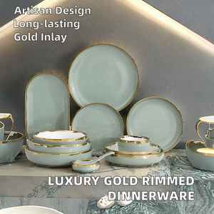 Nordic Purple Luxury Gold Rimmed <b>Ceramic</b> Dinner Plate <b>Set</b> Restaurant Quality Porcelain Tableware Including Bowls for Kitchen Use - Product Image 2