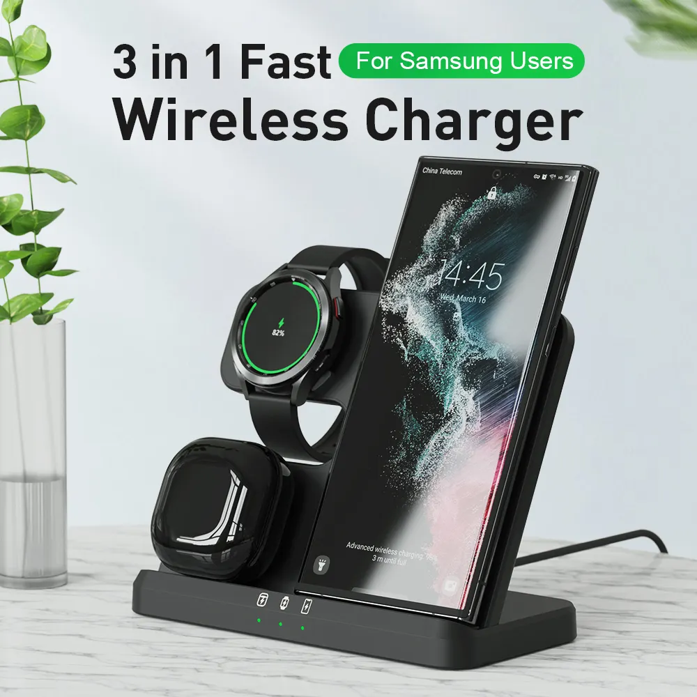 Galaxy Wireless Charging Station For Samsung 3 In 1 Charger For Galaxy Watch 4/3/Active 2/1 S22 Ultra Note20 10 Z Flip Fold Galaxy Buds