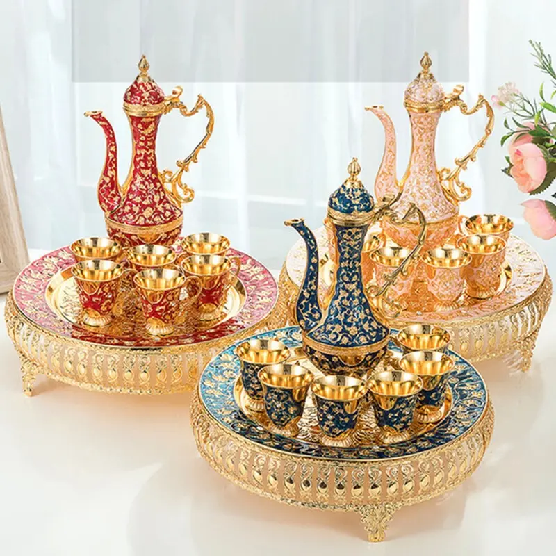 2020 new design China manufacturer luxury ramadan gifts of 9pcs red tea cup set with tray/zamzam set