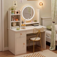 Table de maquillage moderne minimaliste en bois avec miroir éclairé et armoire de rangement pour chambre à coucher et petit appartement