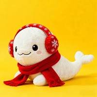 Peluche personnalisée sur le thème de Noël, baleine beluga avec des oreilles de flocon de neige, peluche douce et câline, mascotte de baleine beluga personnalisée