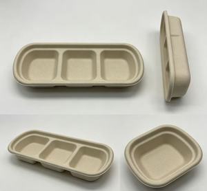 Boîte à tacos en bagasse de canne à sucre à 3 compartiments avec plateau à sauce, emballage alimentaire jetable biodégradable à emporter - Product Image 1