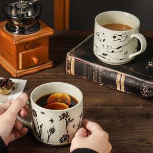 Tazza in Ceramica con Gatto Cartoonesco, Stile Retrò Maculato, Tazza da Caffè in Stile Giapponese <span class=keywords><strong>per</strong></span> Amanti dei Gatti - Product Image 4