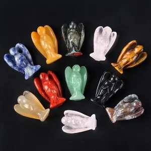 1Inches Natural Rose Quartz Carved Angel Statue Pocket Stone Healing Crystal Angel Stone Figurines for Meditation Chakra