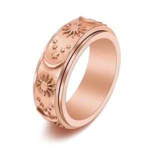 Anillo Antiestrés Giratorio de Acero Inoxidable con Diseño de Estrella, Luna y Sol, Chapado en Oro de 18K, Estilo Vintage - Product Image 3