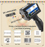 Imprimante portable à jet d'encre WISEPRINT TIJ Easy Carry pour étiquettes, codes-barres, codes QR, données variables, cartes, Flex WP-HP254