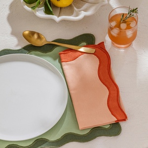 Embroidered Letters Scalloped Placemat <b>Linen</b> Napkins Scalloped Wild Edge Pure <b>Linen</b> Napkin <b>Cloth</b> for Hotel Dining <b>Table</b> - Product Image 2