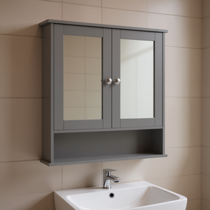 Armoire de salle de bain grise avec miroir D0100HA5F5G, design moderne pour le rangement de la salle de bain - Product Image 2
