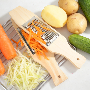 Tay cầm bằng gỗ thép không gỉ củ cải cà rốt rau phẳng nhà bếp đa lỗ Shredder cầm tay pho mát Hướng dẫn sử dụng thực phẩm vắt tay - Product Image 2