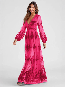 Vestido largo europeo y americano, moderno y sexy con abertura alta, elegante vestido de noche de manga larga para damas. - Product Image 2