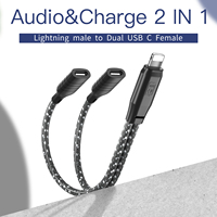 Câble USB-C 1 mâle 2 femelles audio et charge, 2-en-1, en PVC, avec carte son et répartiteur de microphone pour diffusion en direct sur téléphone portable