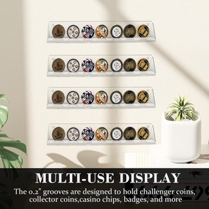 Support d'affichage <span class=keywords><strong>mural</strong></span> en acrylique transparent pour pièces de monnaie Rack de collection à une rangée pour pièces de monnaie Boucles <span class=keywords><strong>Badges</strong></span> Organisateur Étagère - Product Image 3