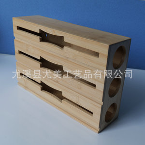 Bamboo <b>storage</b> <b>box</b>, household food <b>storage</b> bag organizer, <b>kitchen</b> drawer food wrap cutter, multi-compartment <b>storage</b> and - Product Image 3