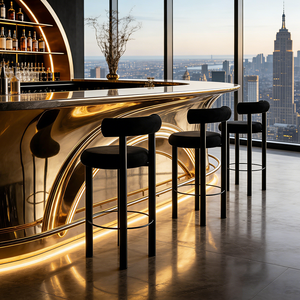 Tabourets de bar hauts noirs avec dossier, chaises de bar modernes du milieu du siècle pour îlot de cuisine, <span class=keywords><strong>chaise</strong></span> de bar en métal de luxe pour salle à manger - Product Image 1