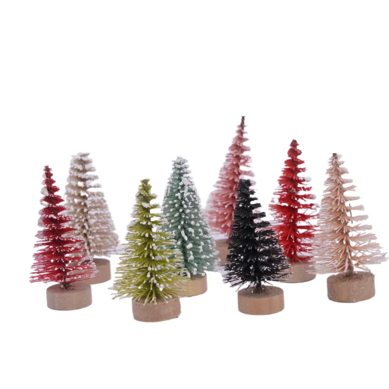 Colorful Christmas Bottle Brush Trees Artificial Mini Pine Trees with Wood Base for Xmas Decor