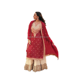 Ensemble Sharara pour femmes de couleur rouge Sonakshi Sinha pour mariages inspiré du style de l'actrice - Product Image 1