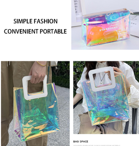 Clear Laser PVC Promotional Customized Handled Beach Tote <b>Bag</b> Shoulder Strap Transparent Holographic Iridescent Shopping/<b>Gifting</b> - Product Image 6