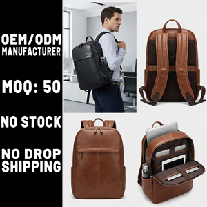 OEM Factory Custom Premium Full-Grain Cowhide Genuine <strong>Leather</strong> Backpack Business Travel Rucksack For Men With 17" Laptop Sleeve - Product Image 1
