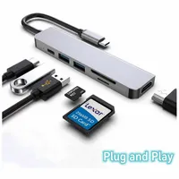 Base de Expansión Portátil Multifunción 6 en 1 Tipo-C, Hub USB 3.0 de Alta Definición 4K, Convertidor con Conectividad Fácil, Ranura SD