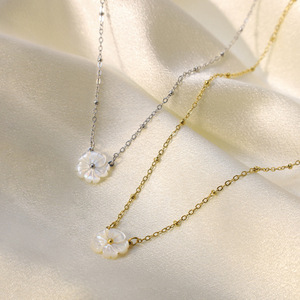 Stainless Steel Flower Pearl Necklace For Women Gold Plated O Chain Everyday Wear - Product Image 1