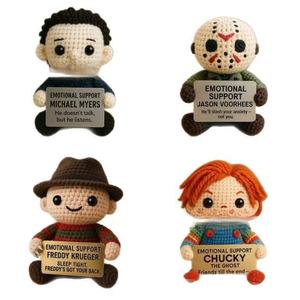 Amigurumi ตุ๊กตาโครเชต์น่ารักสำหรับวันฮาโลวีน, ตุ๊กตาหน้ากากฮ๊อกกี้โครเชต์น่ารักพร้อมการ์ดสร้างแรงบันดาลใจเชียร์ของขวัญตลกๆ - Product Image 1