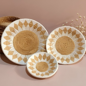 Set of 3 Boho Woven <b>Wall</b> Baskets Natural Seagrass Handmade Sunburst <b>Wall</b> Plates Decorative Hanging Bowls for Home Decor - Product Image 1