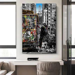 <span class=keywords><strong>Peinture</strong></span> sur toile d'art graffiti d'<span class=keywords><strong>homme</strong></span> avec une voiture, affiche murale et impressions, décoration <span class=keywords><strong>moderne</strong></span> de rue pour la maison, image - Product Image 5