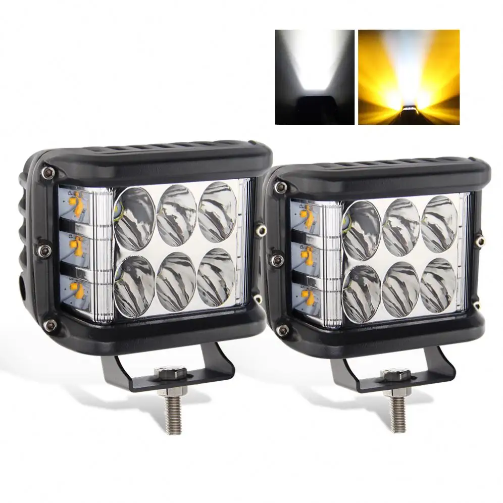 Lampe de travail camion cob à double couleur, éclairage Led carré 12V, 45W, stroboscope, pour tracteur, camion