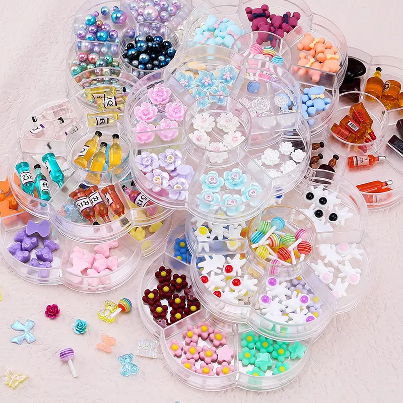 Popular Nail Accessories With Petals Mixed With Aurora Bear Butterfly Cartoon Resin Flower Nail Accessories