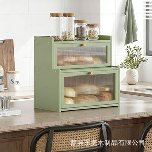 Boîte à pain en bambou à double couche, armoire de rangement pour comptoir de cuisine avec porte en verre pour le stockage du pain et des pâtisseries - Product Image 3