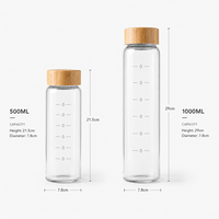 Bouteille d'eau transparente en verre borosilicate naturel moderne de 16 oz et 35 oz avec couvercles en bambou pour les voyages et le camping