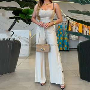 New Arrival Women's <b>Sexy</b> Casual Solid Spaghetti Strap Top with Elastic Waist Wide-Leg Pants 2-Piece <b>Set</b> Spring/Summer Fashion - Product Image 2