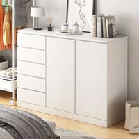 Commode à cinq tiroirs style crème, minimaliste et moderne, pour chambre et salon, unité de rangement murale, design démontable en MDF