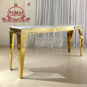 โต๊ะบาร์โลหะสีทองทรงสี่เหลี่ยมผืนผ้า 6 ที่นั่ง ยี่ห้อ FUMAI FURNITURE สไตล์โมเดิร์นร่วมสมัย เหมาะสำหรับงานแต่งงาน งานอีเว้นท์ และเฟอร์นิเจอร์เชิงพาณิชย์ - Product Image 3