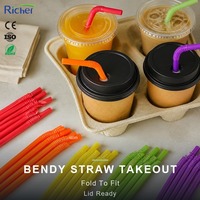 Pailles pliables en plastique PP, flexibles à 90 degrés, multicolores, pour la livraison de repas à emporter et les boissons, pliage accordéon en vrac